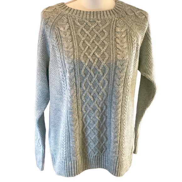 GAP Classic Mint Cable Knit Crewneck Sweater Women's Large Petite - Picture 1 of 7